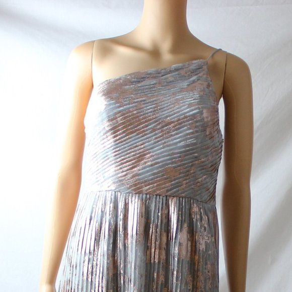 Adrianna Papell Gold Shimmer One Shoulder Dress Size 6 - Picture 2 of 4